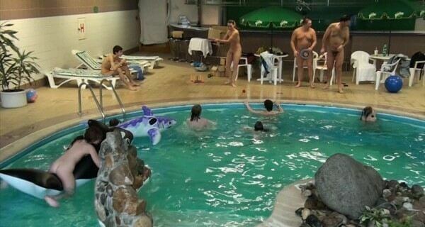 Indoor Dolphin Ride Full HD video - Active naturists on vacation