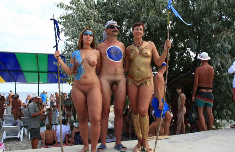 Three Painted Girl Poses pics - Naturism encourages sincerity and honesty regarding the body