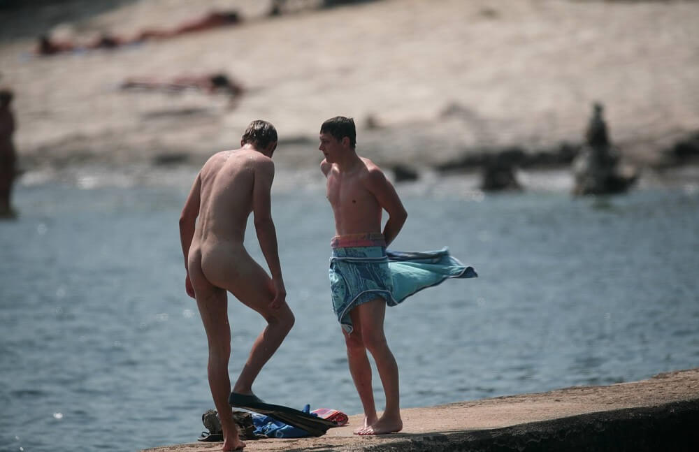 Nudists Boys - Water Prep On The Ledge - The first step toward home nudism