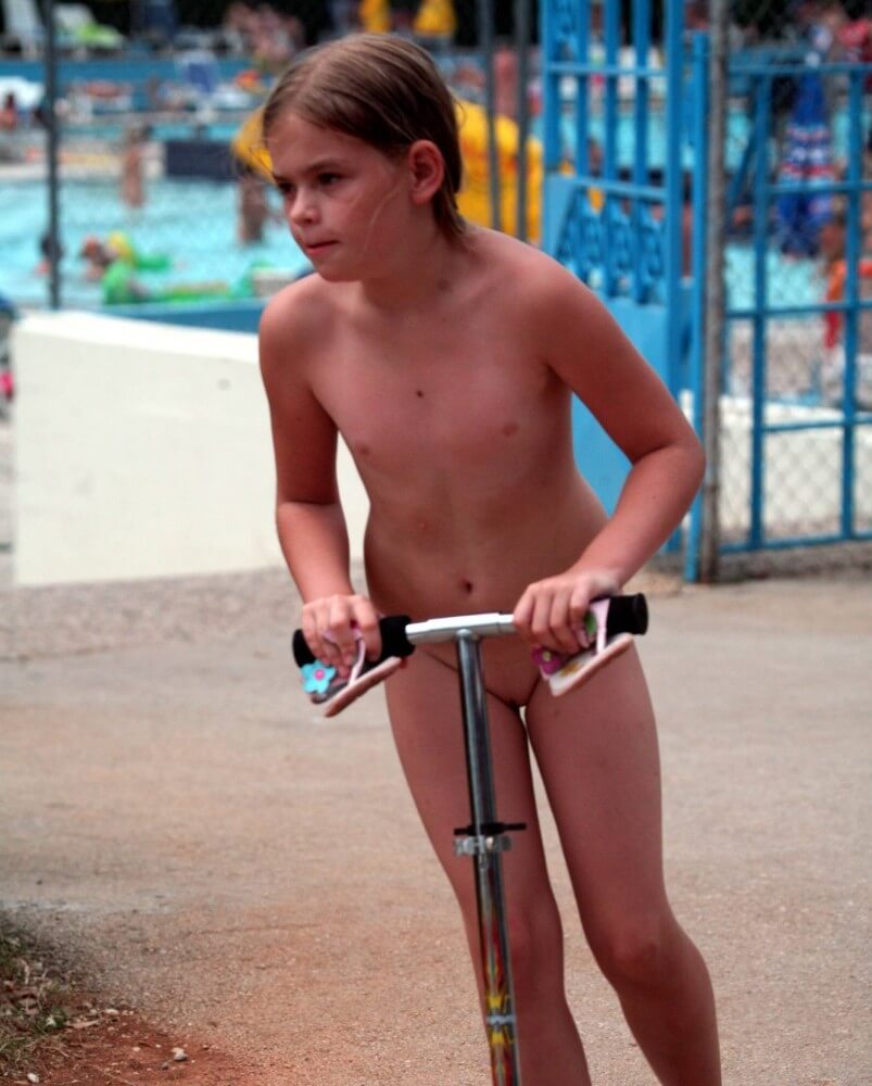 Pool-Side Naturist Scooter pics - Nudism teaches us to appreciate the present moment